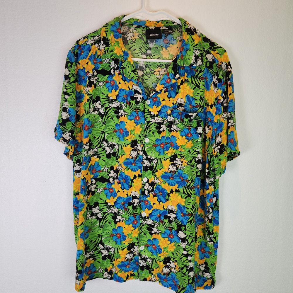 Disney Mickey Mouse Hawaiian‎ Shirt Floral Hibiscus Medium